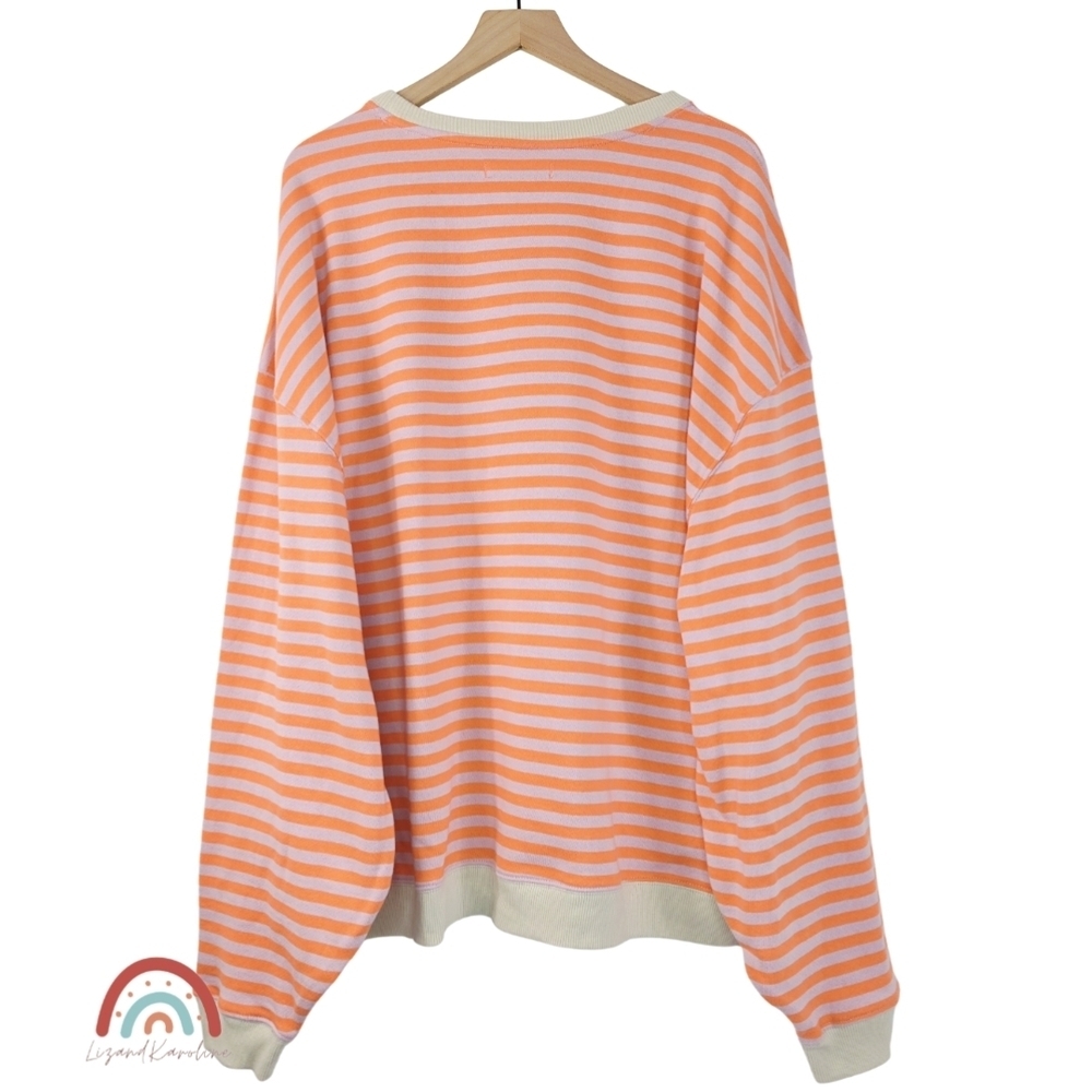 New! FP We The Free Classic Striped Oversized Crewneck in Orchid Combo - Picture 4 of 12